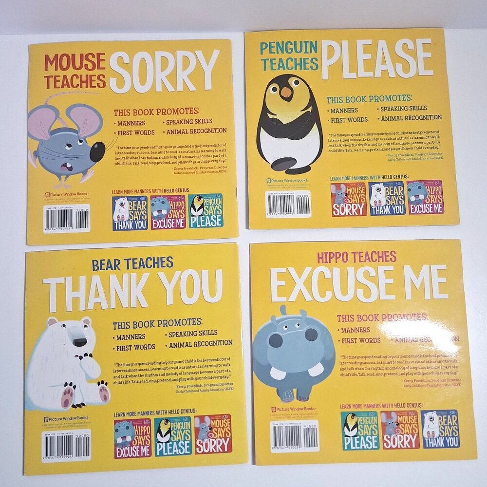 Hello Genius Mouse Penguin Bear Hippo Says Sorry Please Thank You Manners 4 Lot - Picture 2 of 5